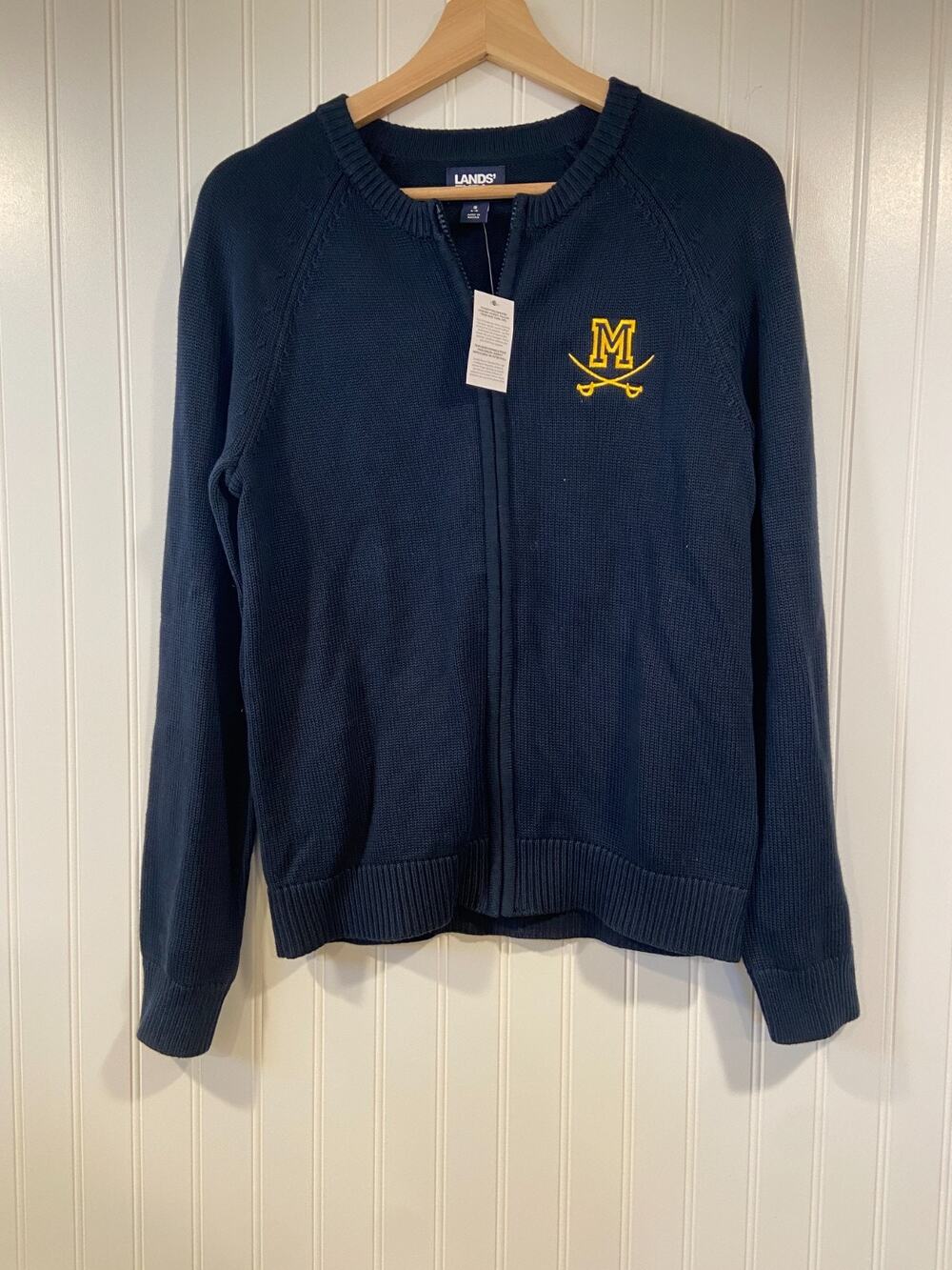Lands End Michigan Wolverines Fencing Cardigan Sweater Women's Small Embroidered
